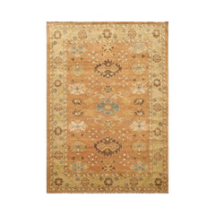 6x9 Caramel, Pistachio, Brown Color Hand Knotted Oushak Wool Traditional Oriental Rug