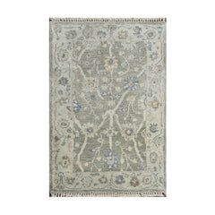 2x3 Gray, Beige, Blue Color Hand Knotted Oushak Wool Traditional Oriental Rug