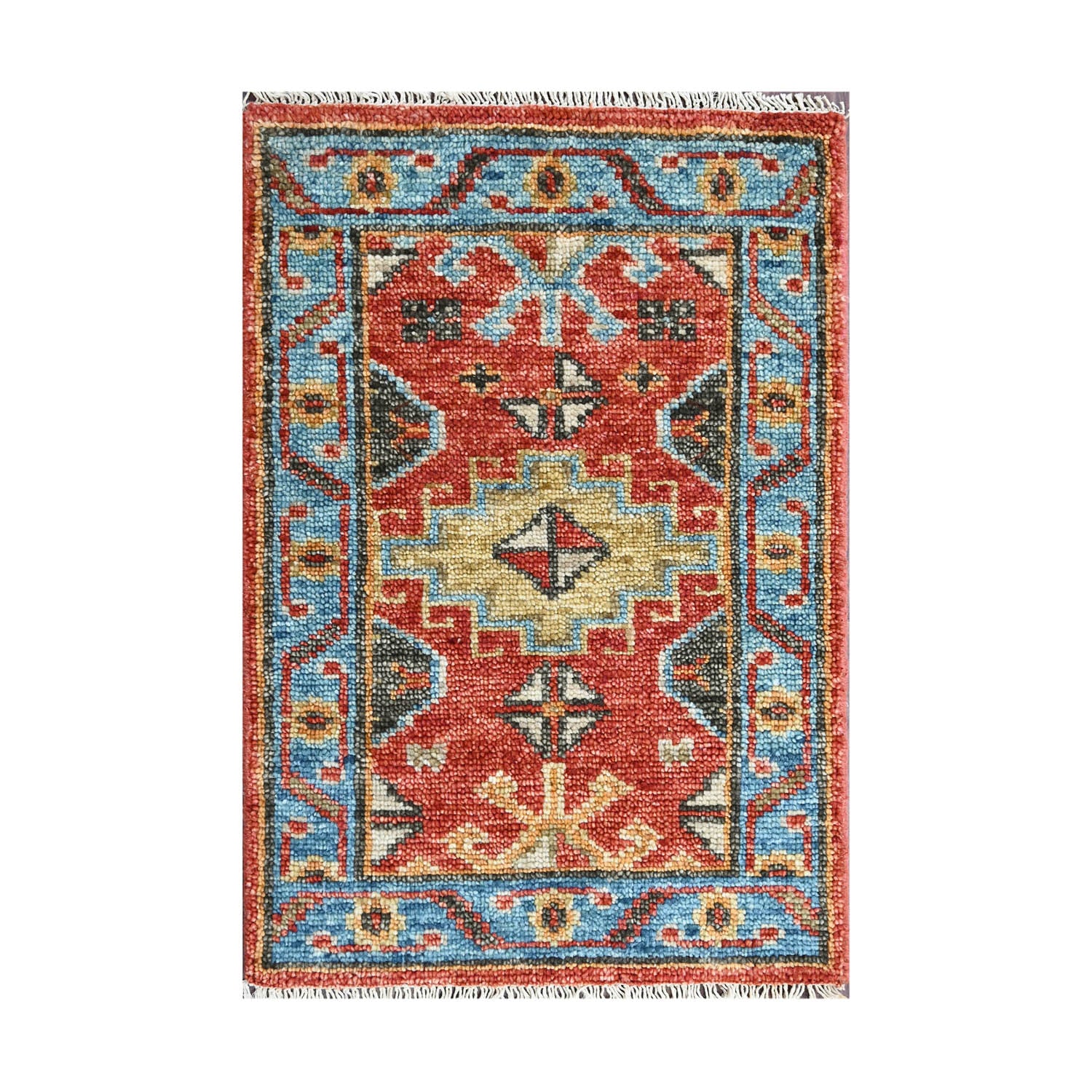 Multi Size Coral Blue Ivory Color Hand Knotted Oushak Wool  Oriental Rug