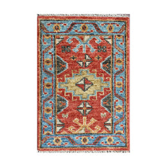 Multi Size Coral Blue Ivory Color Hand Knotted Oushak Wool  Oriental Rug