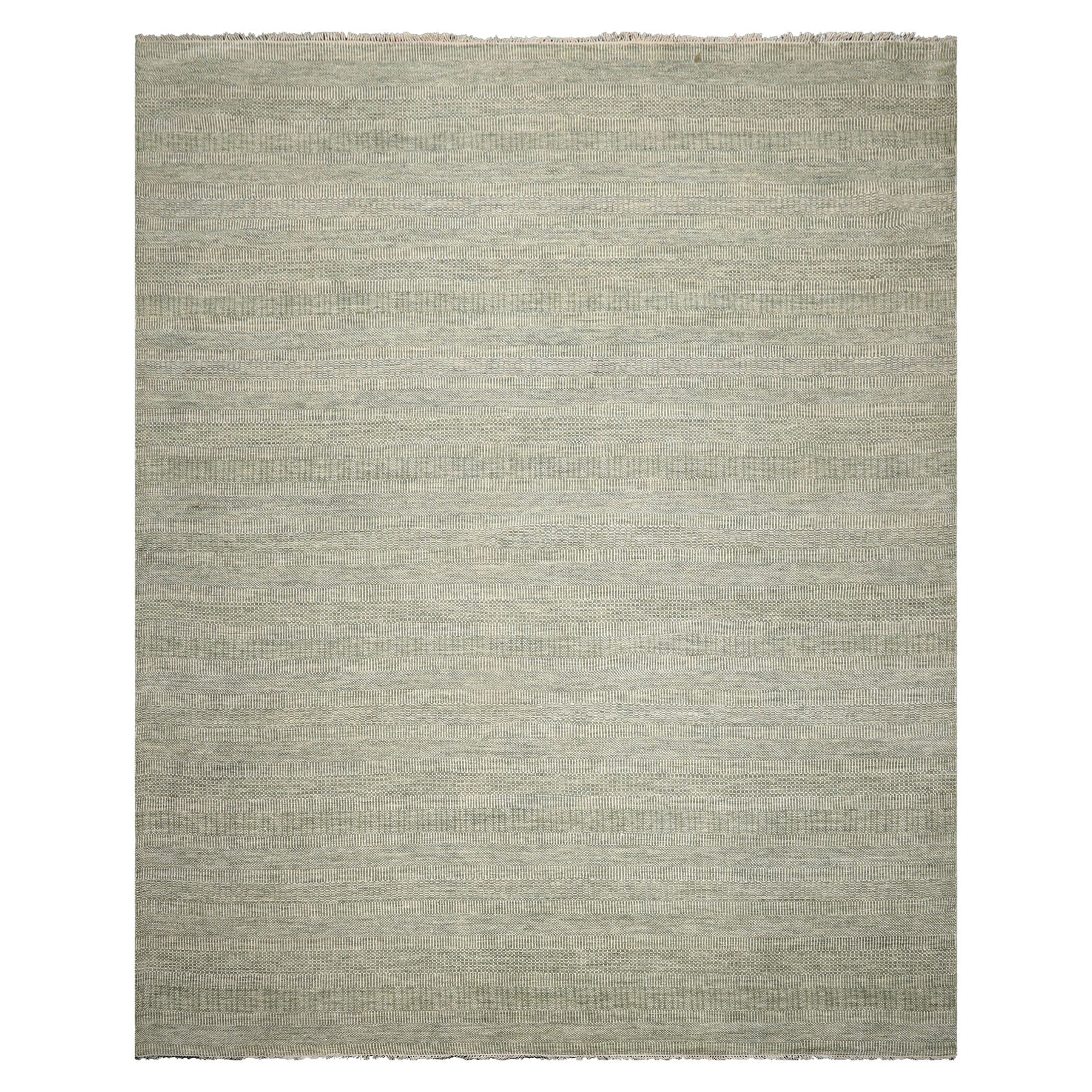 Multi Size Sage Ivory Color Hand Knotted Tibetan Wool & Bamboo Silk Contemporary Oriental Rug