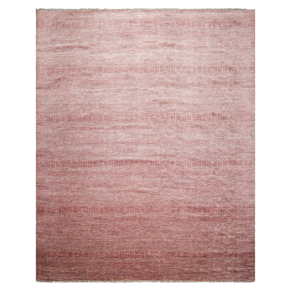 Multi Size Raspberry Ivory Color Hand Knotted Tibetan Wool & Bamboo Silk Contemporary Oriental Rug