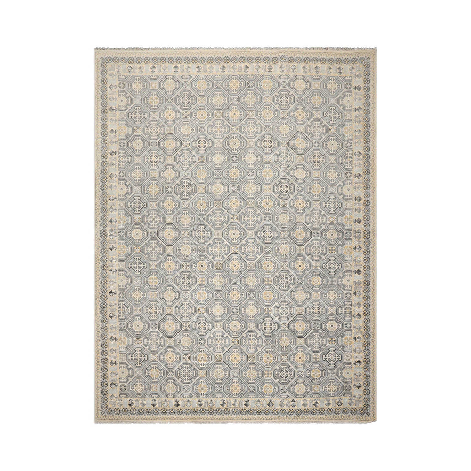 9x12 Ivory, Gray, Blue Color Hand Knotted  Wool Transitional Oriental Rug