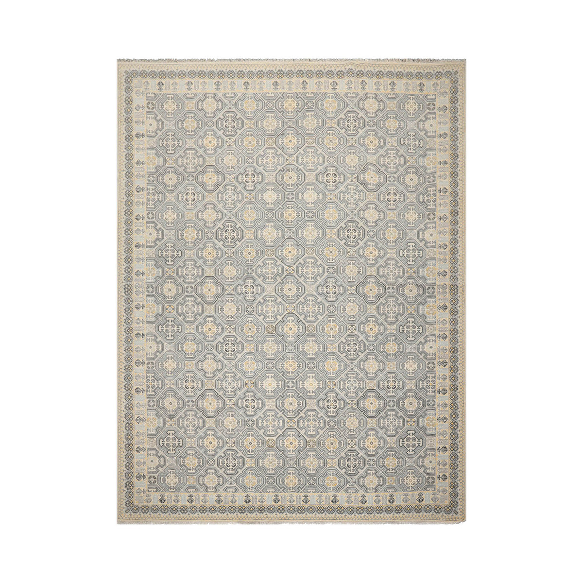 9x12 Ivory, Gray, Blue Color Hand Knotted  Wool Transitional Oriental Rug