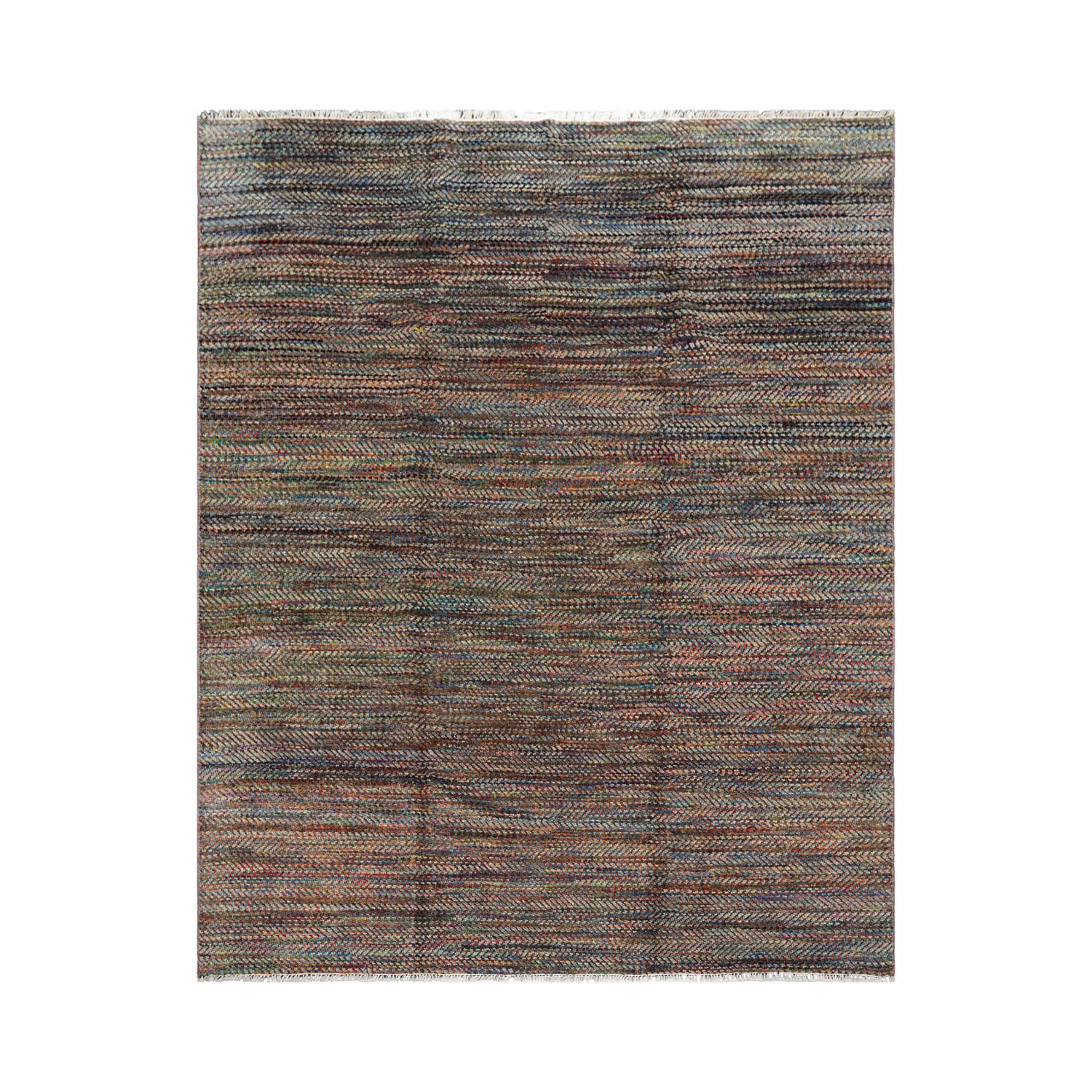 8x10 Gray, Blue, Orange Color Hand Knotted  Wool Modern Oriental Rug
