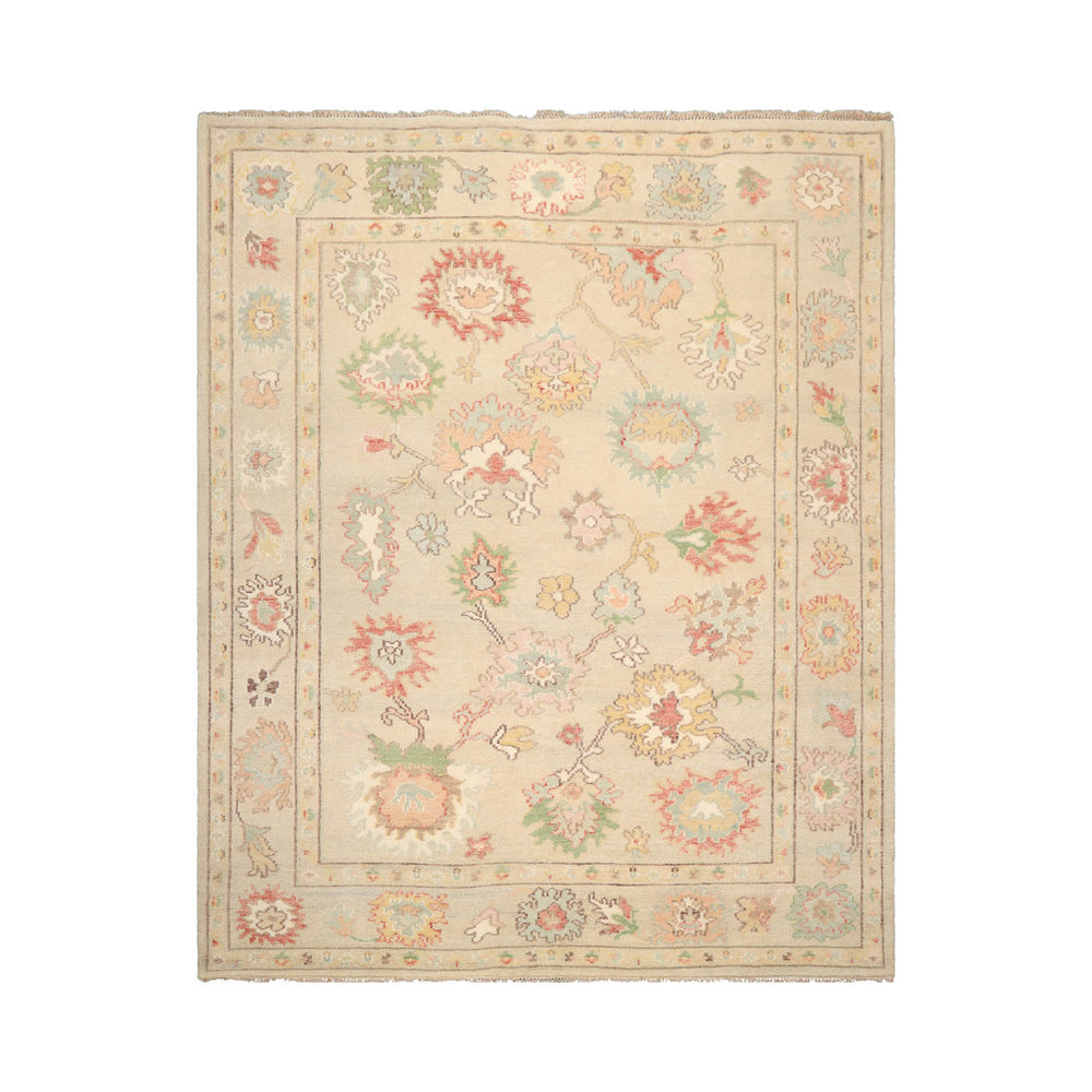 Multi Size Beige Ivory Aqua Color Hand Knotted Oushak Wool  Oriental Rug