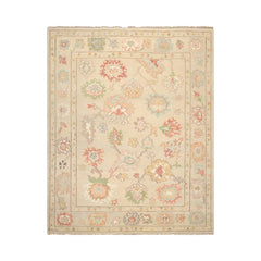 Multi Size Beige Ivory Aqua Color Hand Knotted Oushak Wool  Oriental Rug