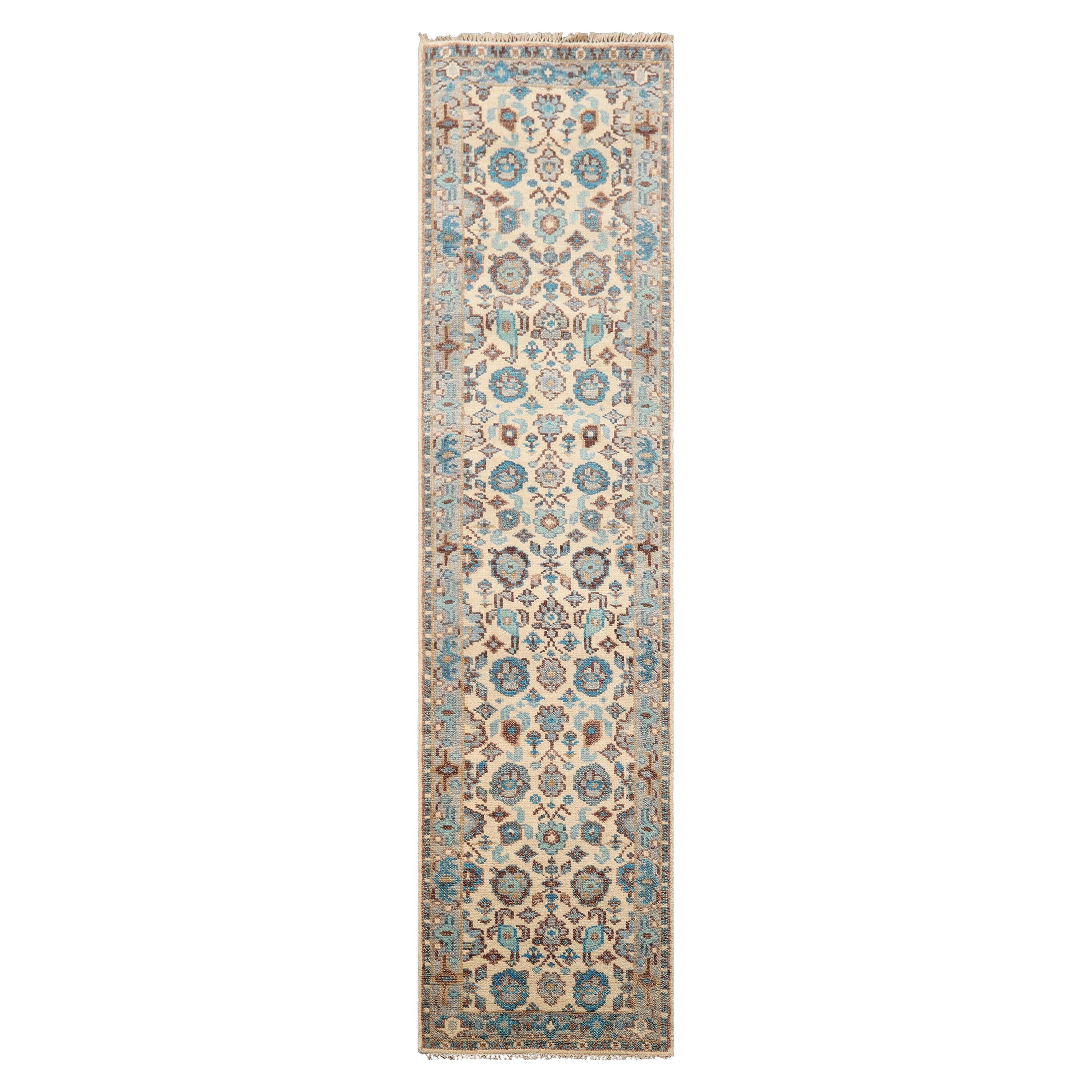 Multi Size Beige Gray Aqua Color Hand Knotted Oushak Wool  Oriental Rug
