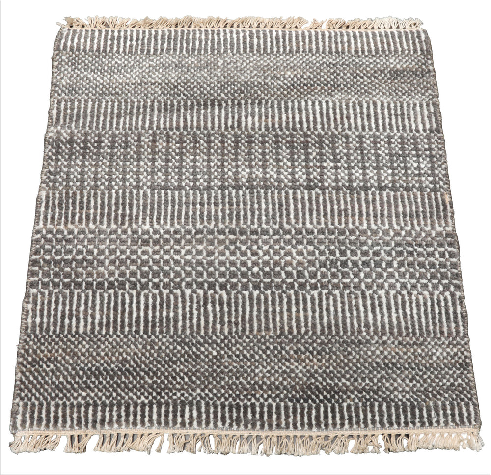 Square Ivory, Gray, Color Hand Knotted Tibetan Wool & Bamboo Silk Modern Oriental Rug
