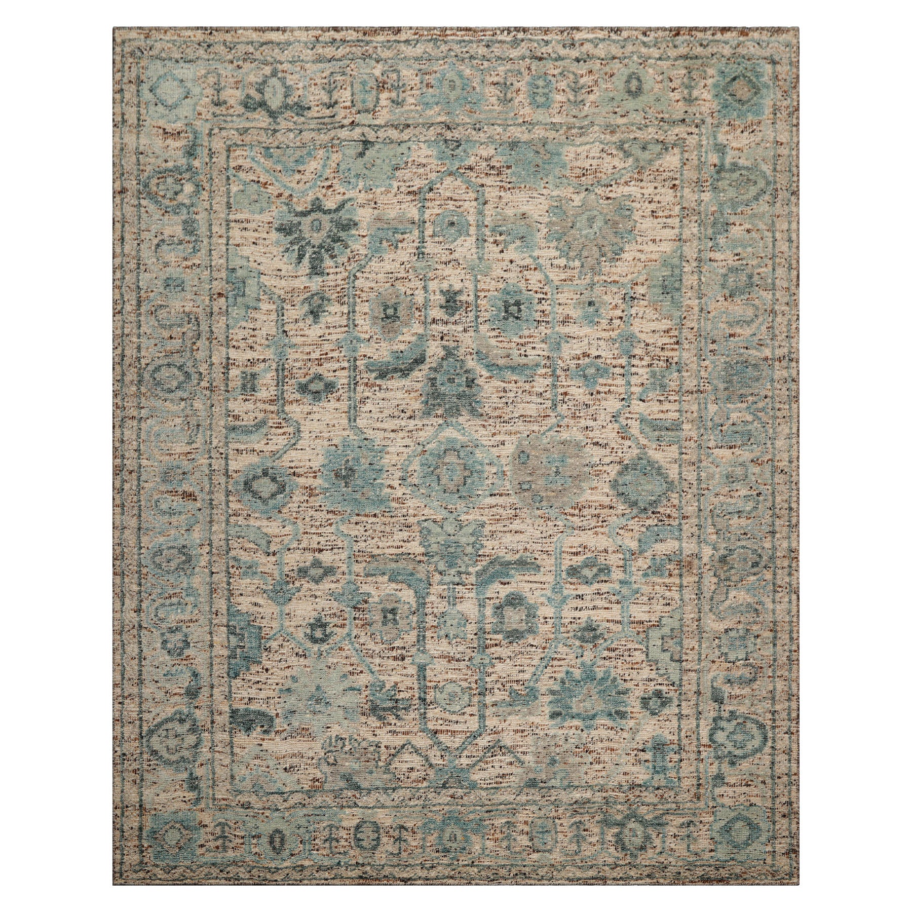 Multi Size Beige Oatmeal Gray Color Hand Knotted Oushak Wool Transitional Oriental Rug