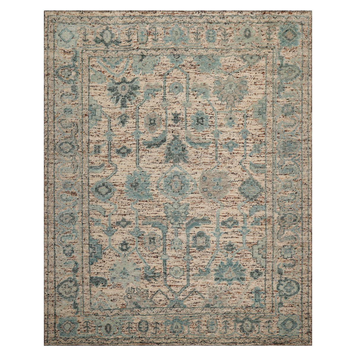 Multi Size Beige Oatmeal Gray Color Hand Knotted Oushak Wool Transitional Oriental Rug