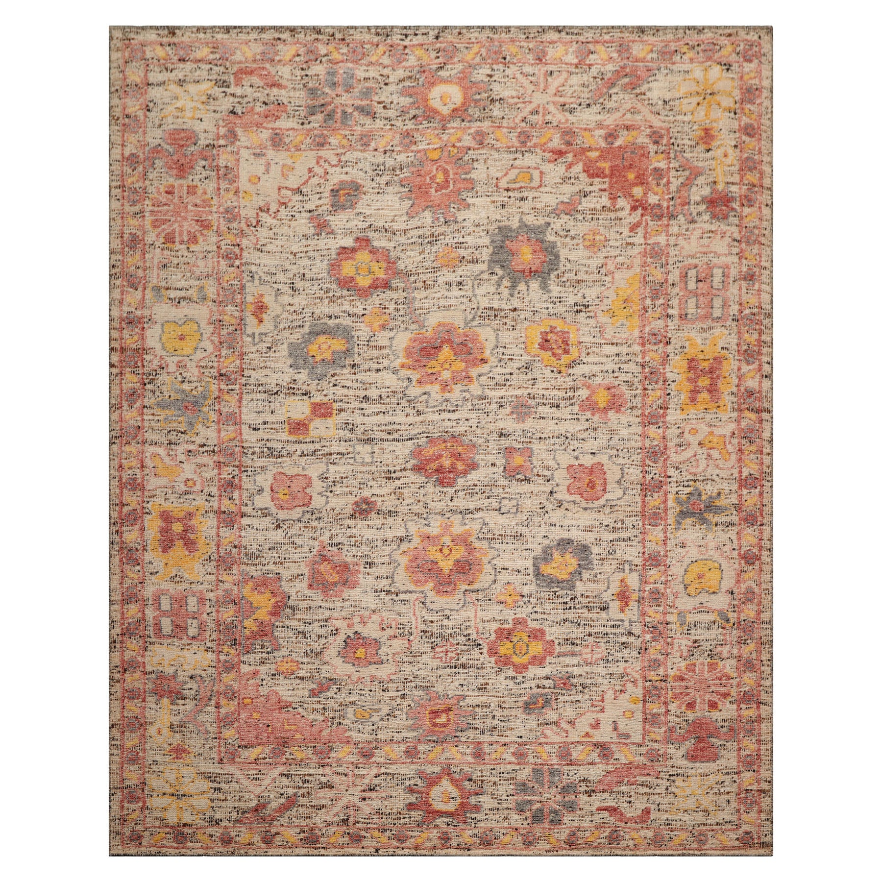 Multi Size Beige Rose Gray Color Hand Knotted Oushak Wool Transitional Oriental Rug