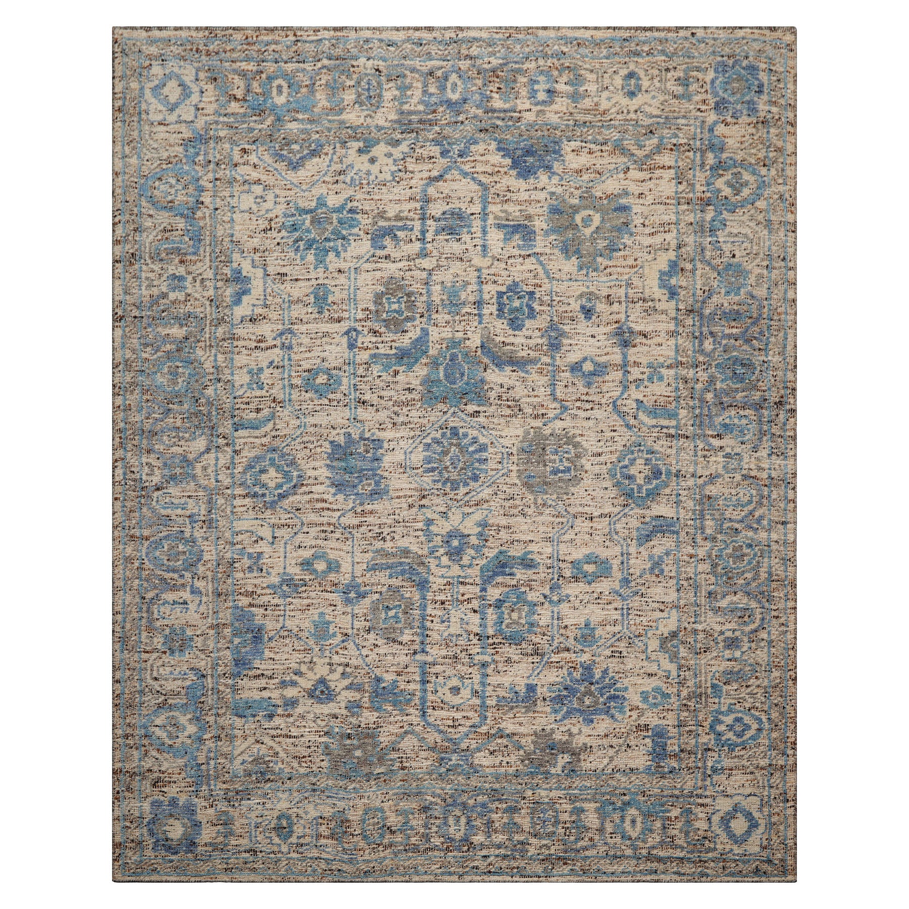 Multi Size Beige Oatmeal Gray Color Hand Knotted Oushak Wool Transitional Oriental Rug