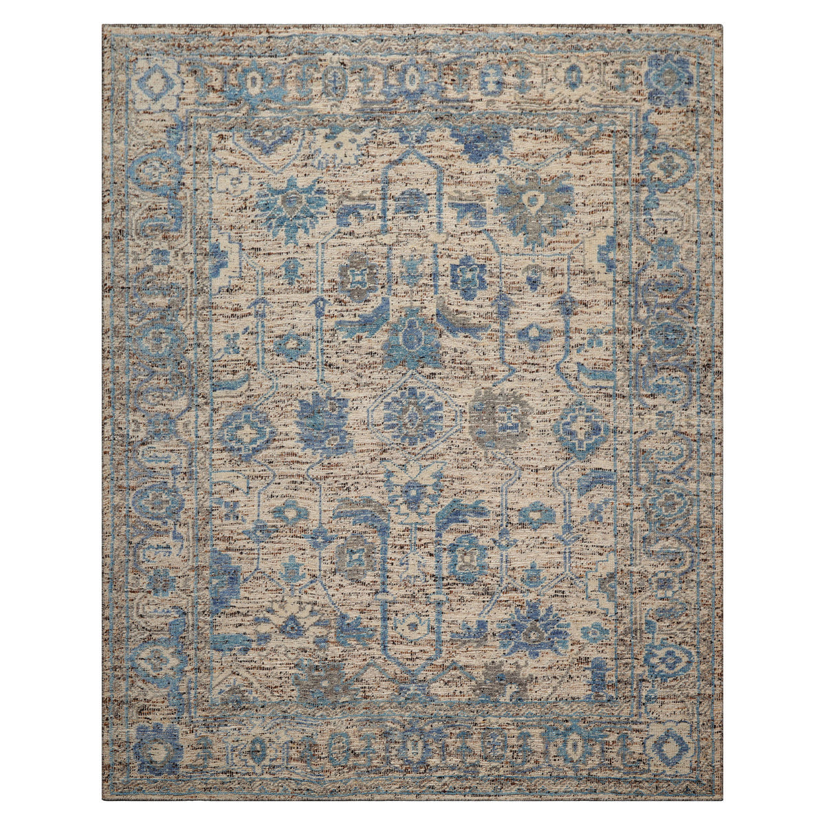 Multi Size Beige Oatmeal Gray Color Hand Knotted Oushak Wool Transitional Oriental Rug