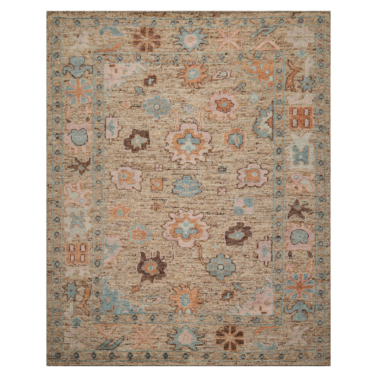 Multi Size Beige Blush Aqua Color Hand Knotted Oushak Wool Transitional Oriental Rug