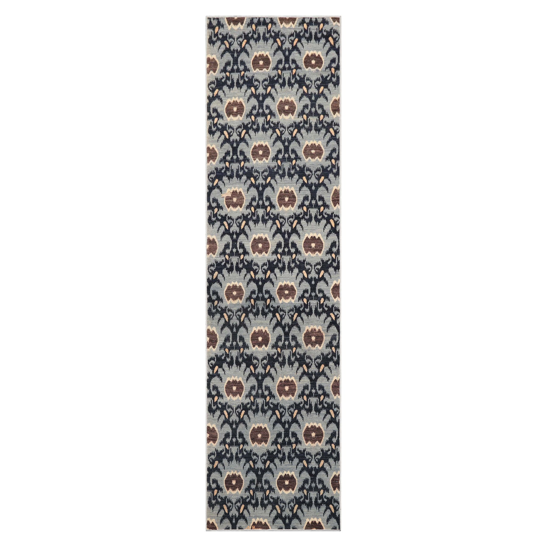 Multi Size Slate Blue Ivory Color Hand Knotted Tibetan Wool Contemporary Oriental Rug