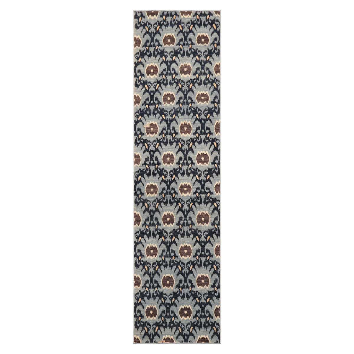 Multi Size Slate Blue Ivory Color Hand Knotted Tibetan Wool Contemporary Oriental Rug