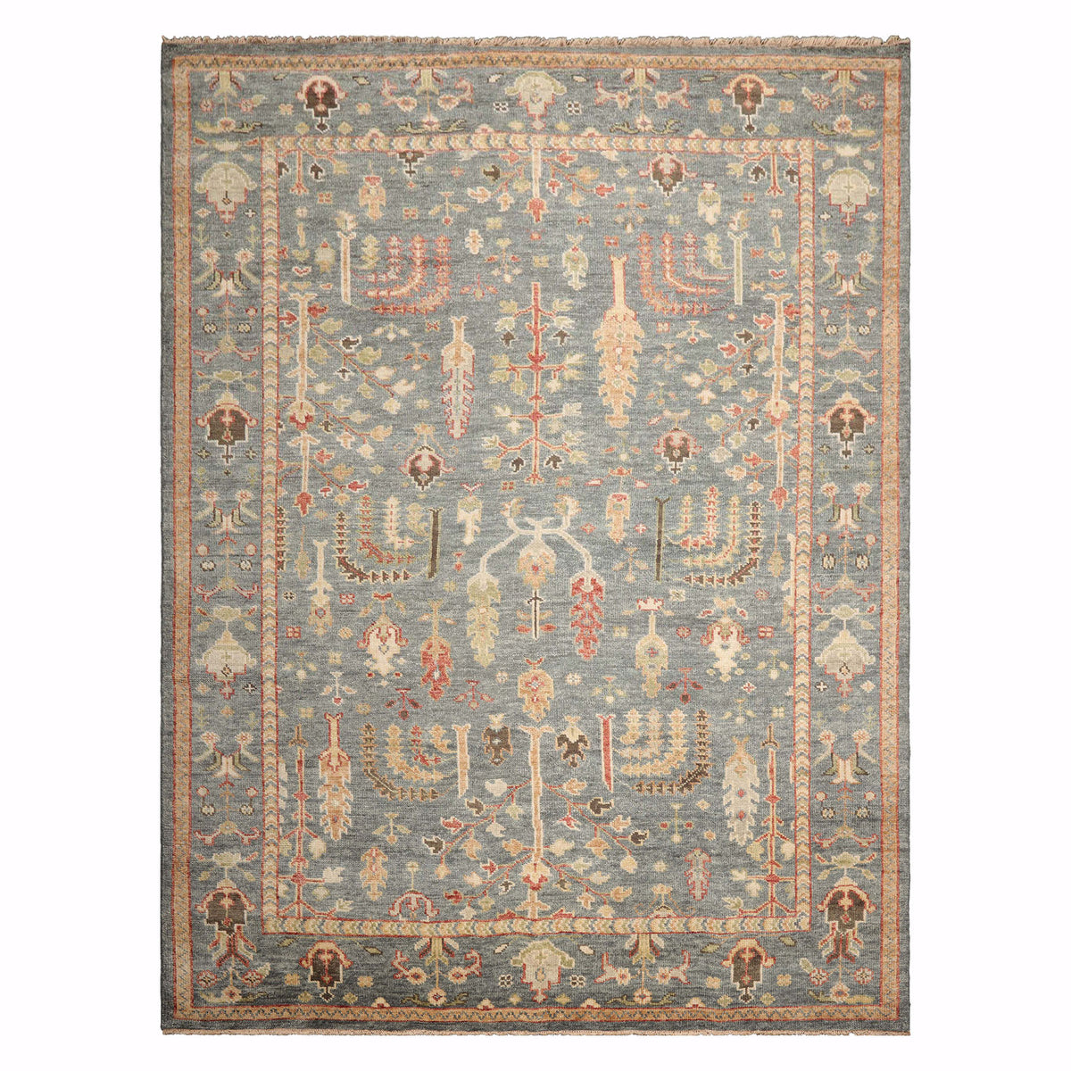 Multi Size Slate Beige Lime Color Hand Knotted Oushak Wool Traditional Oriental Rug
