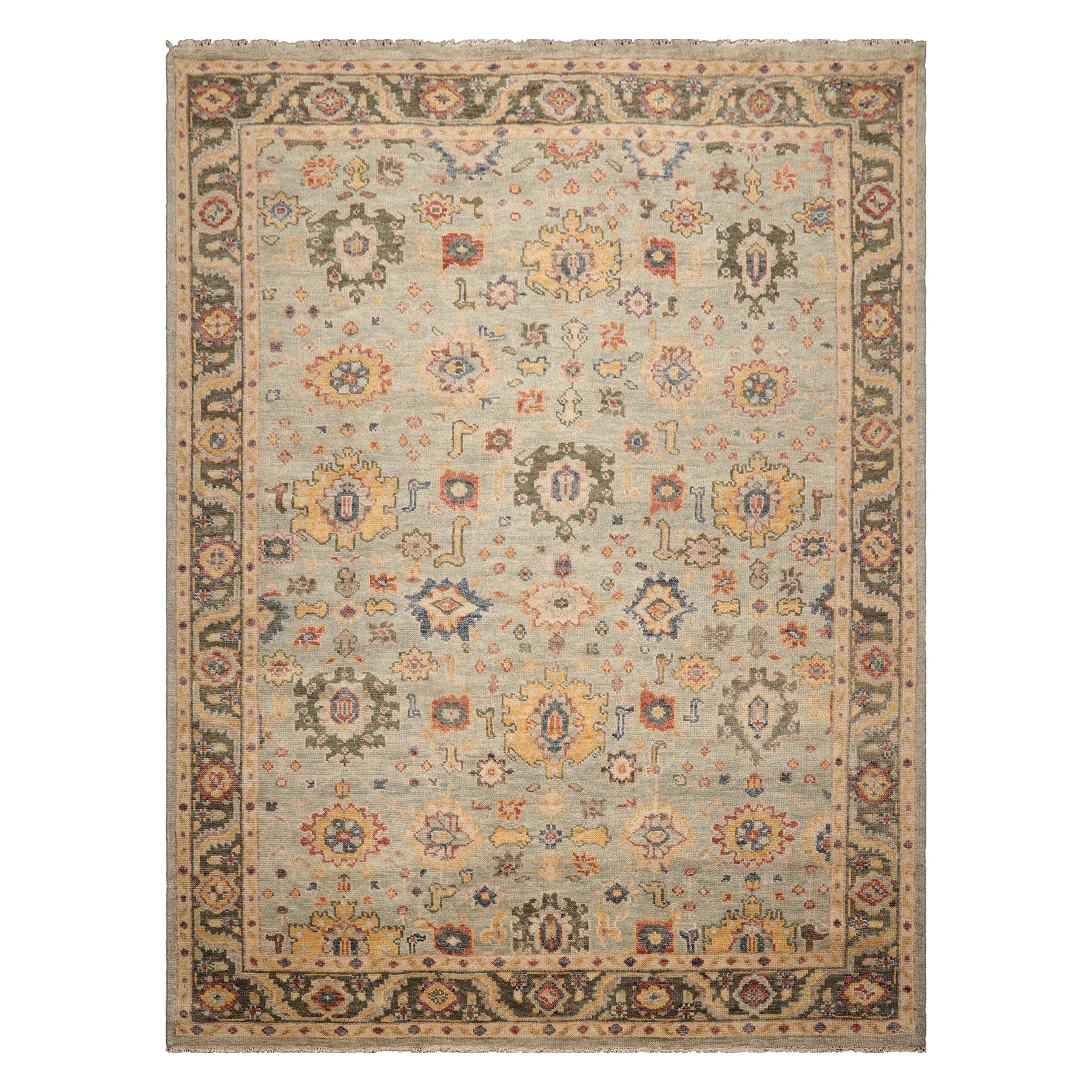 Multi Size Mint Green Beige Color Hand Knotted Oushak Wool Traditional Oriental Rug