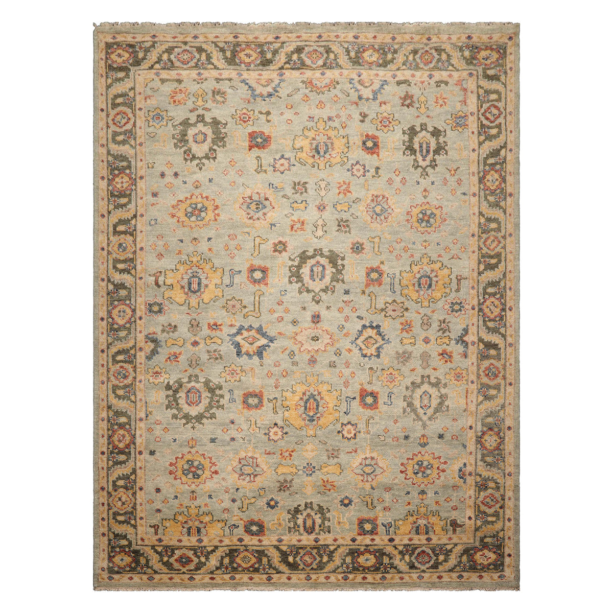 Multi Size Mint Green Beige Color Hand Knotted Oushak Wool Traditional Oriental Rug