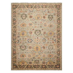 Multi Size Mint Green Beige Color Hand Knotted Oushak Wool Traditional Oriental Rug