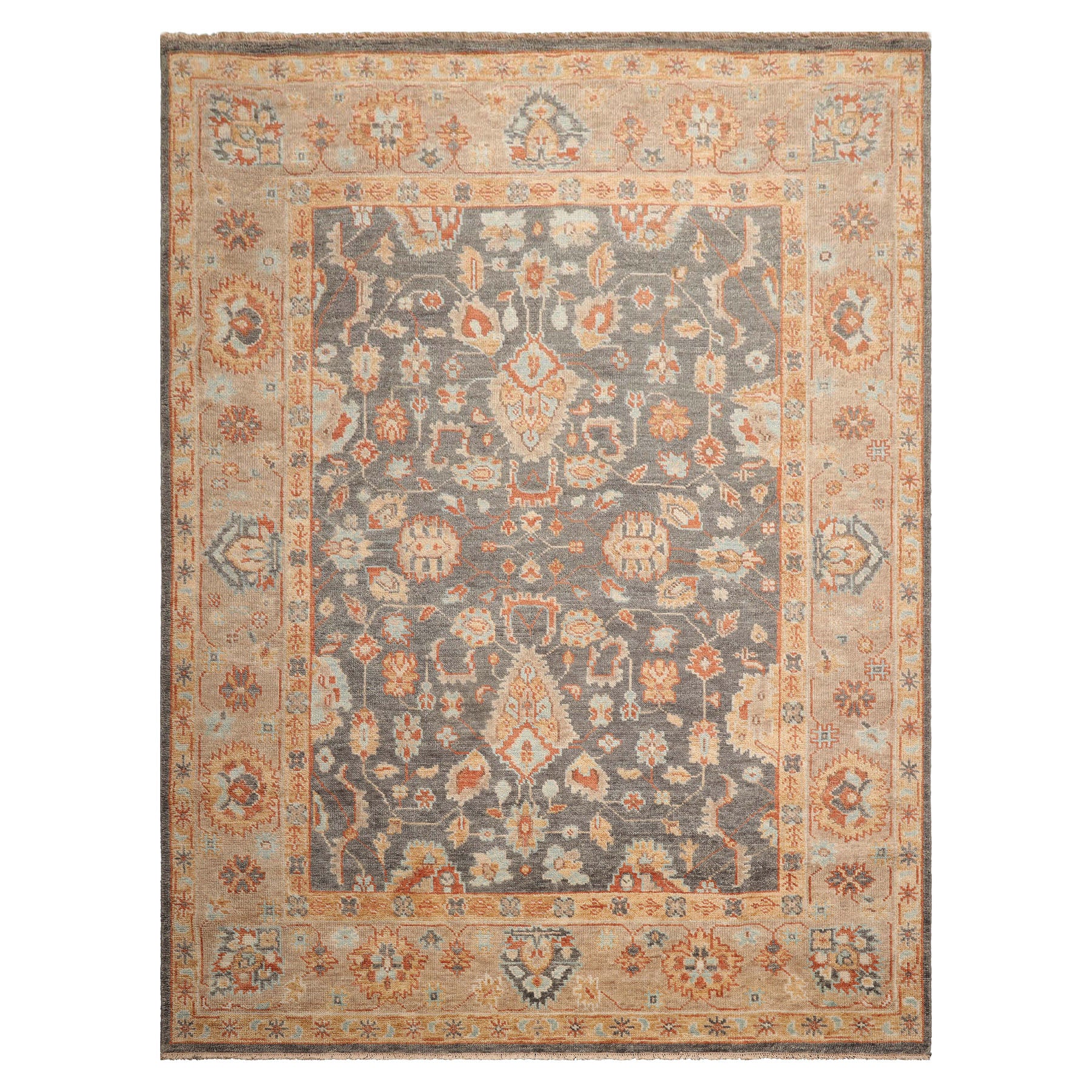 Multi Size Slate Taupe Beige Color Hand Knotted Oushak Wool Traditional Oriental Rug