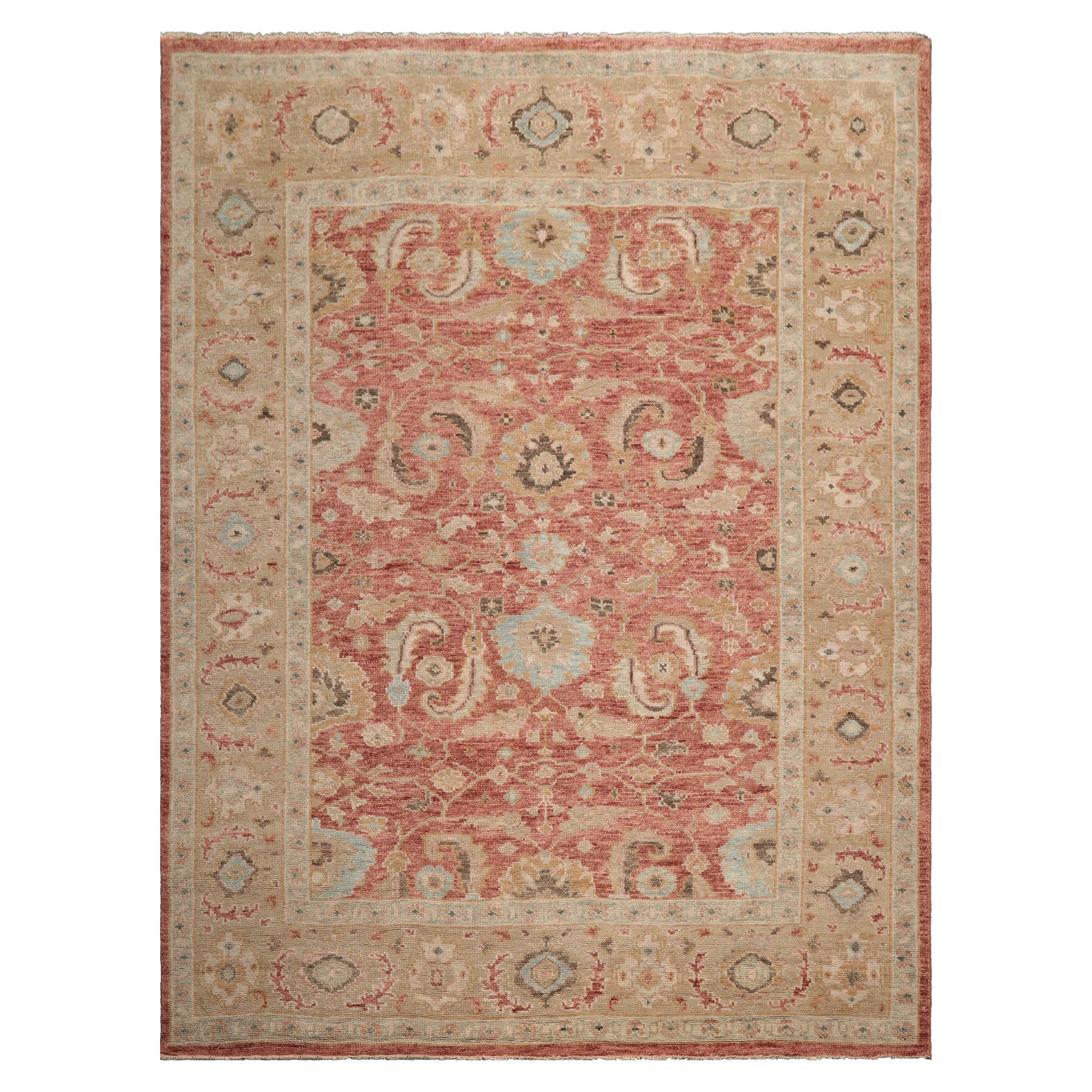 Multi Size Rust Moss Beige Color Hand Knotted Oushak Wool Traditional Oriental Rug