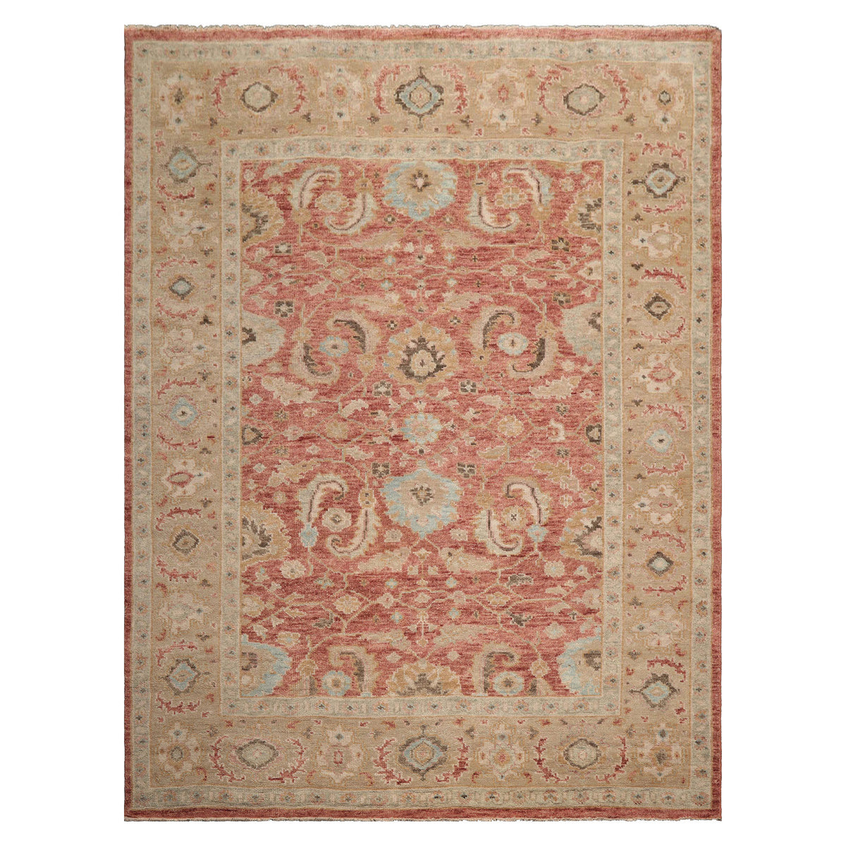 Multi Size Rust Moss Beige Color Hand Knotted Oushak Wool Traditional Oriental Rug