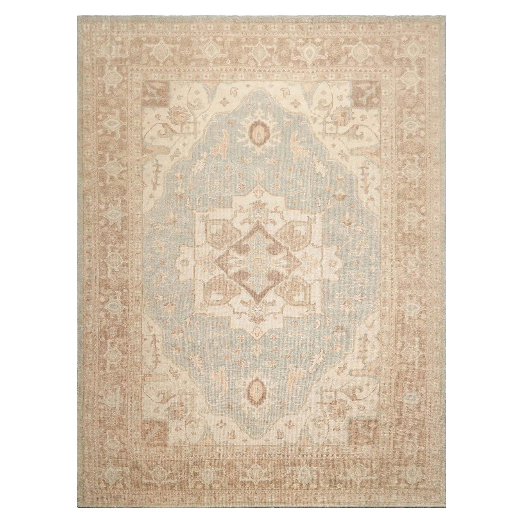 Multi Size Sage Beige Tan Color Hand Knotted Heriz Wool Traditional Oriental Rug