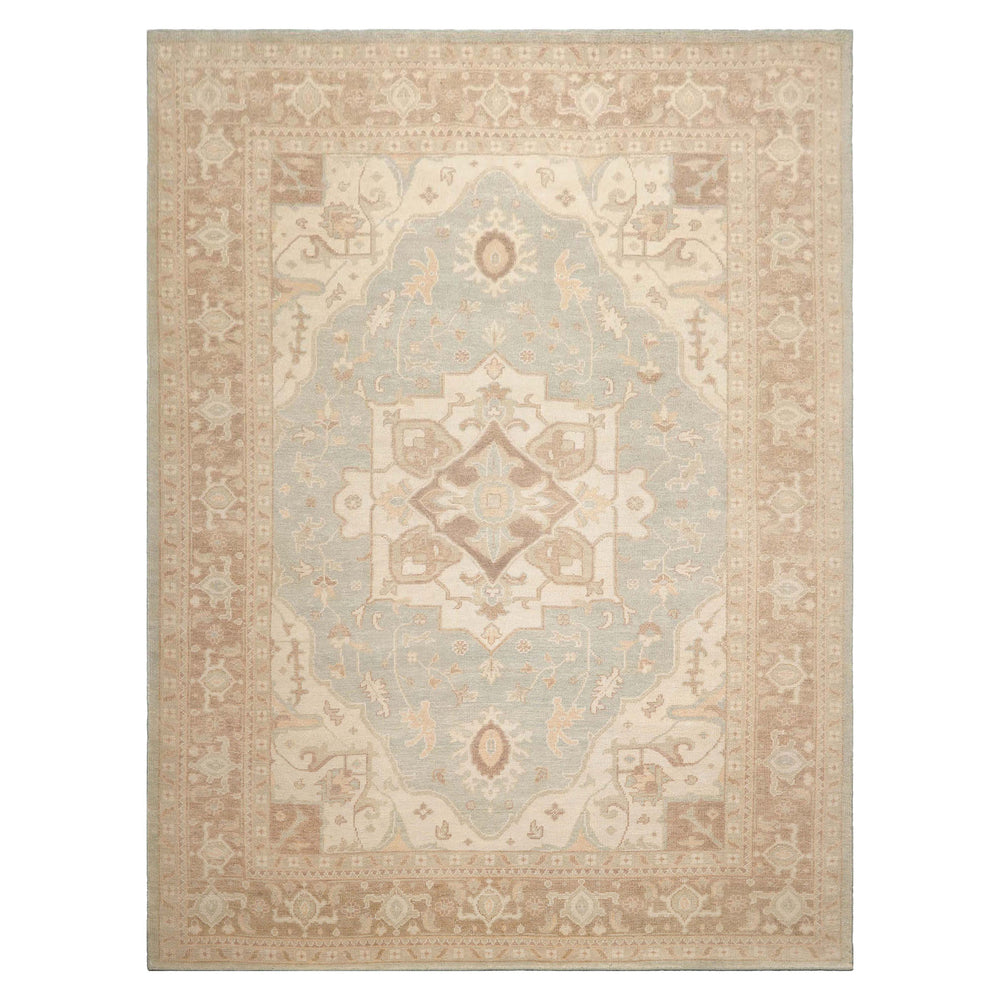 Multi Size Sage Beige Tan Color Hand Knotted Heriz Wool Traditional Oriental Rug
