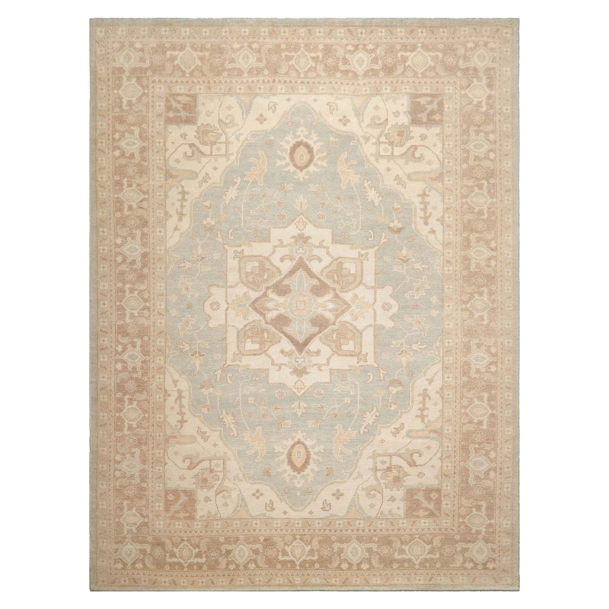 Multi Size Sage Beige Tan Color Hand Knotted Heriz Wool Traditional Oriental Rug