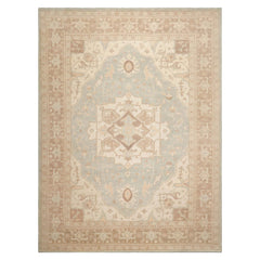 Multi Size Sage Beige Tan Color Hand Knotted Heriz Wool Traditional Oriental Rug