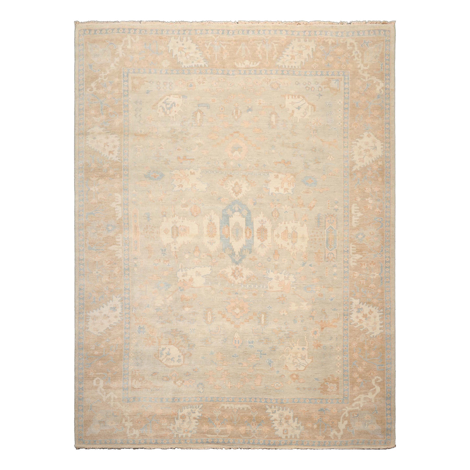 Multi Size Gray Beige Tan Color Hand Knotted Oushak Wool Traditional Oriental Rug