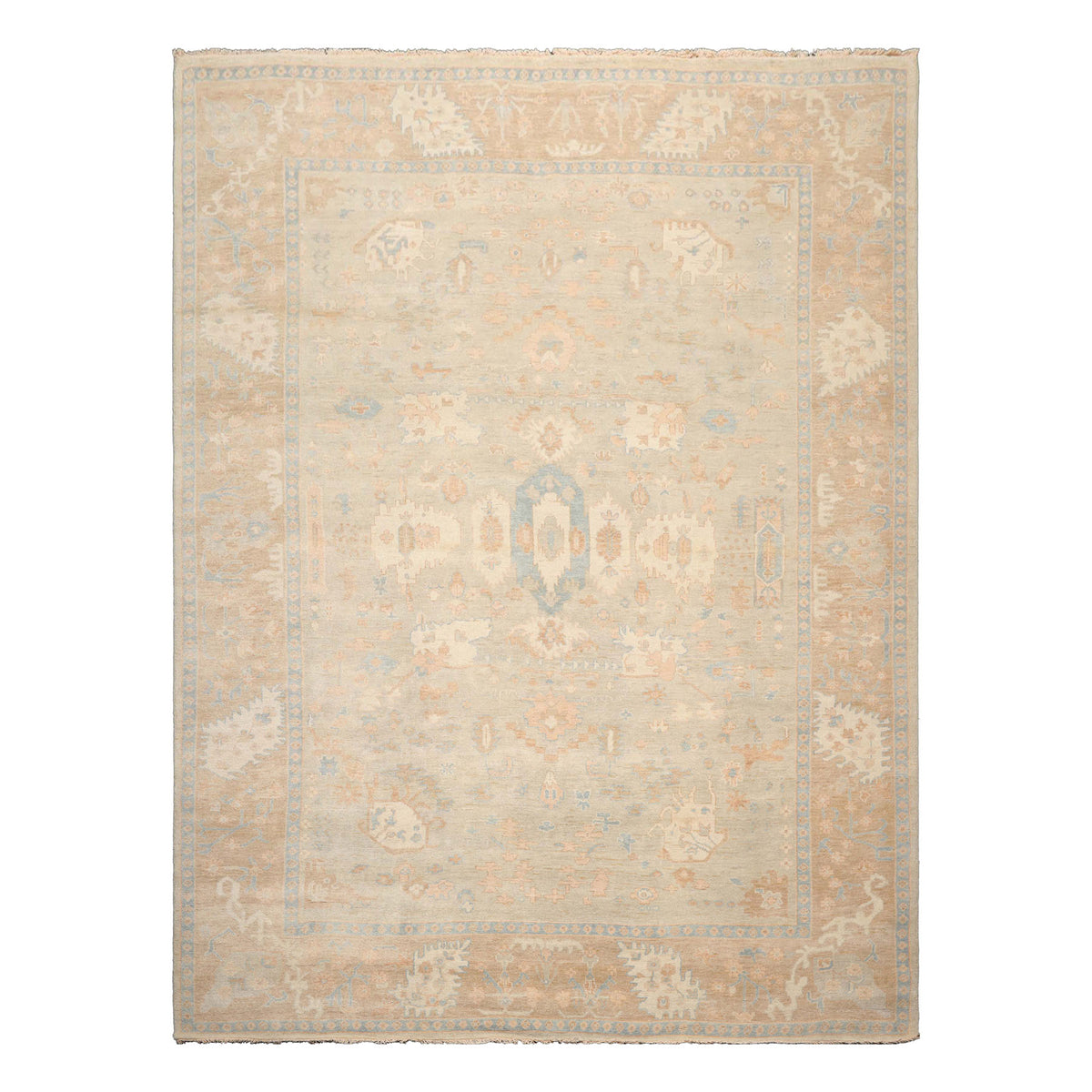 Multi Size Gray Beige Tan Color Hand Knotted Oushak Wool Traditional Oriental Rug