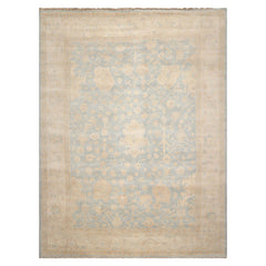 Multi Size Light Blue Beige Tan Color Hand Knotted Oushak Wool Traditional Oriental Rug