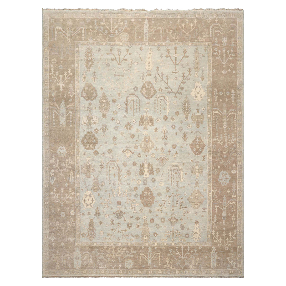 Multi Size Sage Taupe Ivory Color Hand Knotted Oushak Wool Traditional Oriental Rug