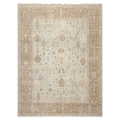 Multi Size Sage Taupe Ivory Color Hand Knotted Oushak Wool Traditional Oriental Rug