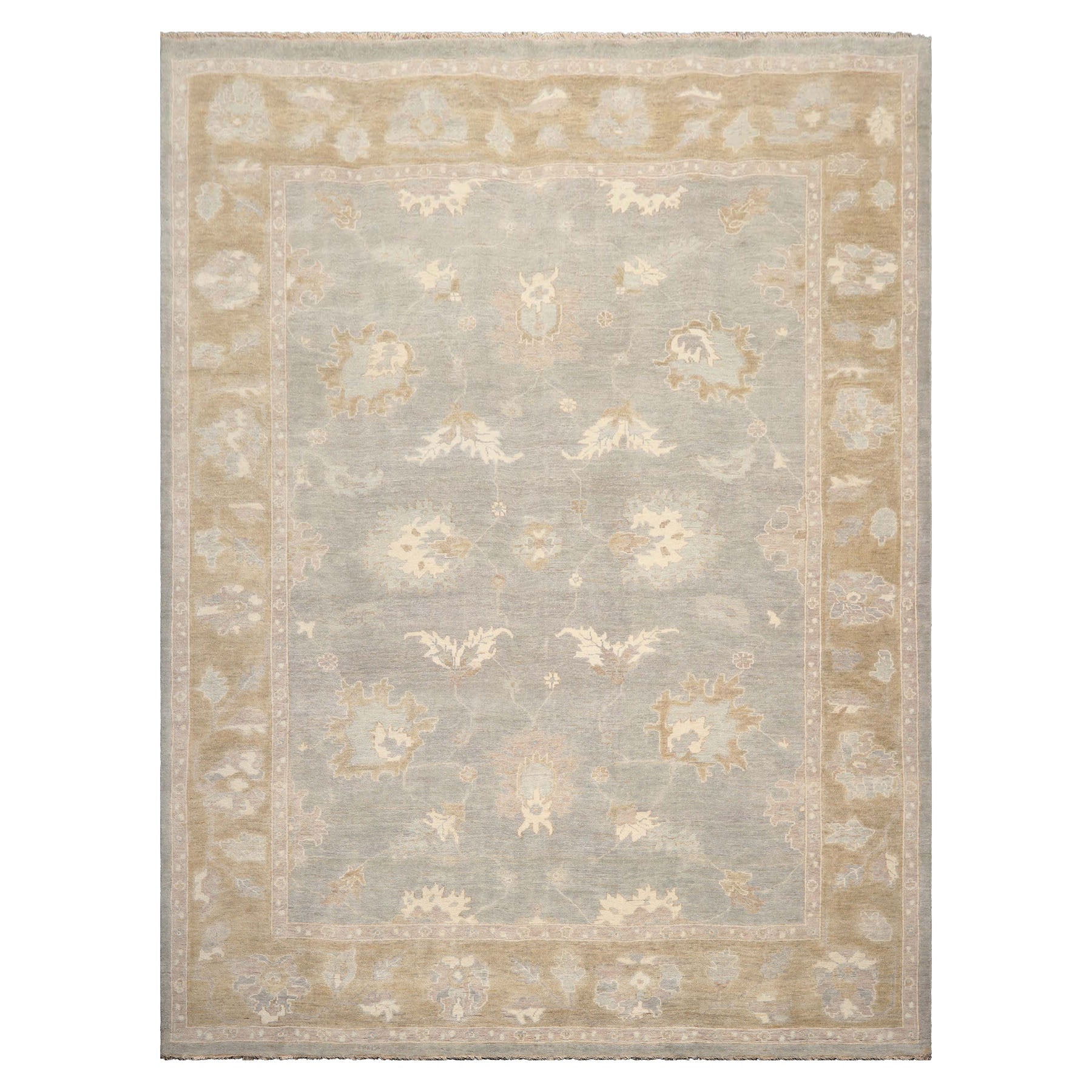Multi Size Gray Pistachio Ivory Color Hand Knotted Oushak Wool Traditional Oriental Rug