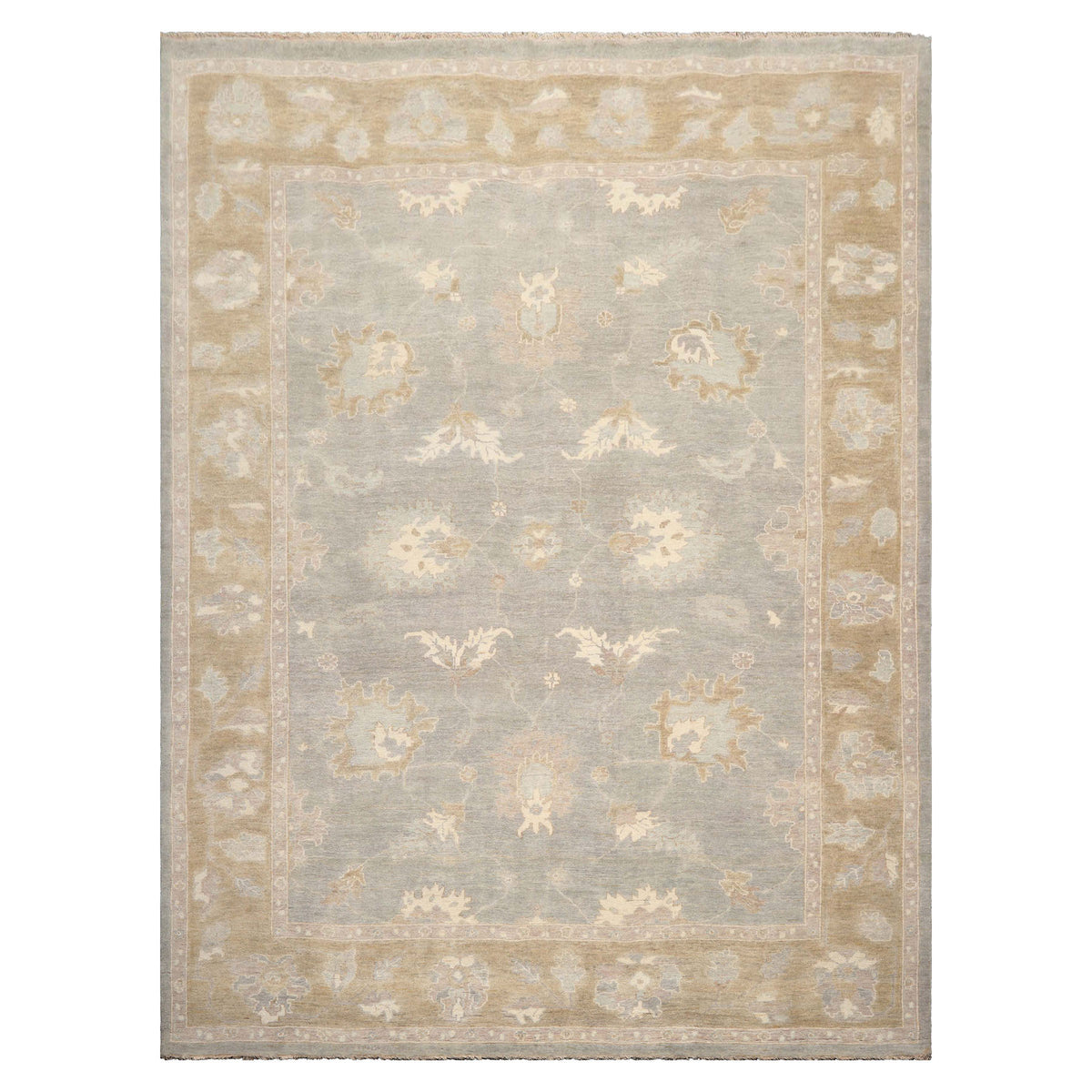 Multi Size Gray Pistachio Ivory Color Hand Knotted Oushak Wool Traditional Oriental Rug