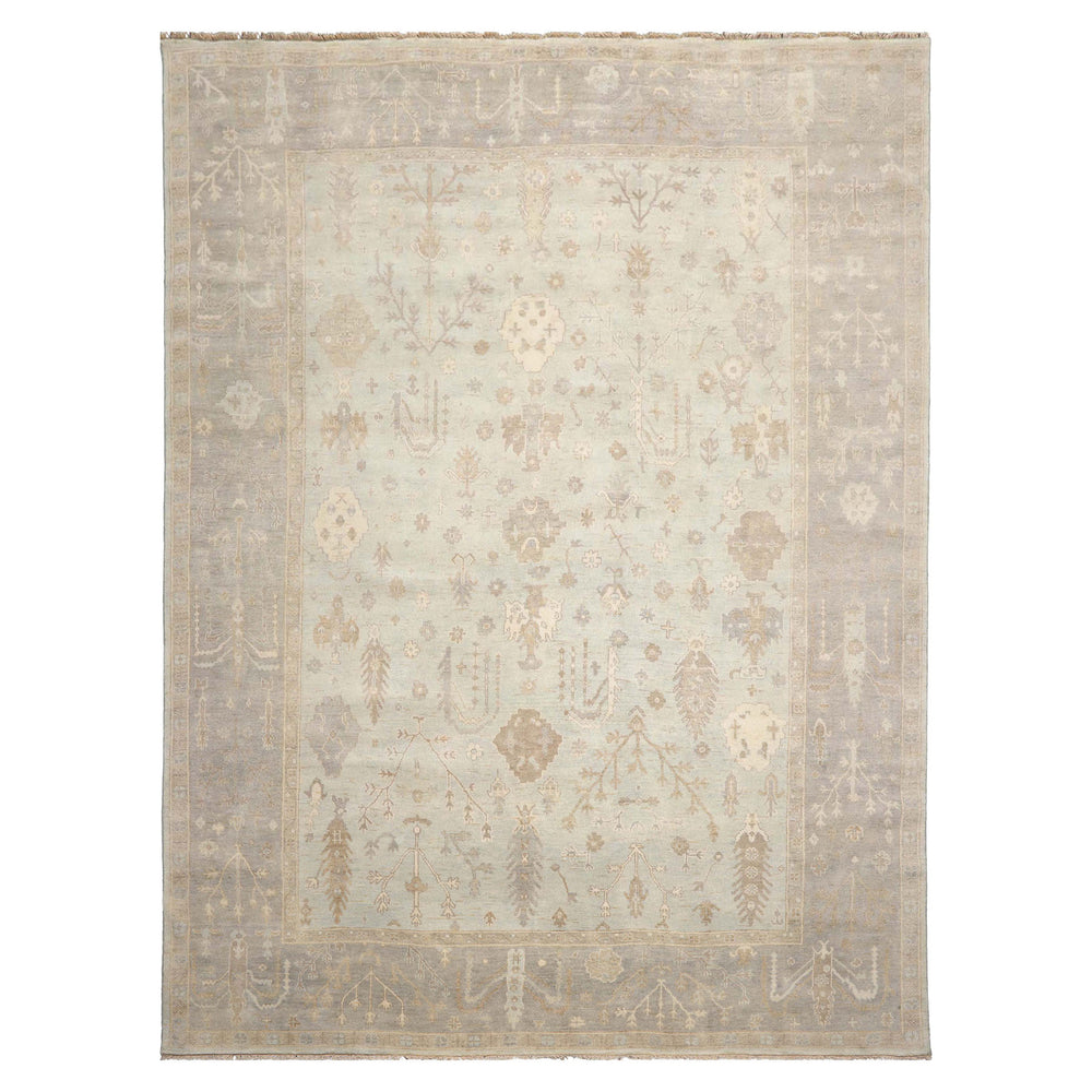Multi Size Mint Gray Ivory Color Hand Knotted Oushak Wool Traditional Oriental Rug