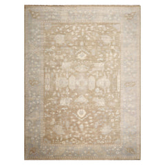 Multi Size Blue Gray Ivory Color Hand Knotted Oushak Wool Traditional Oriental Rug
