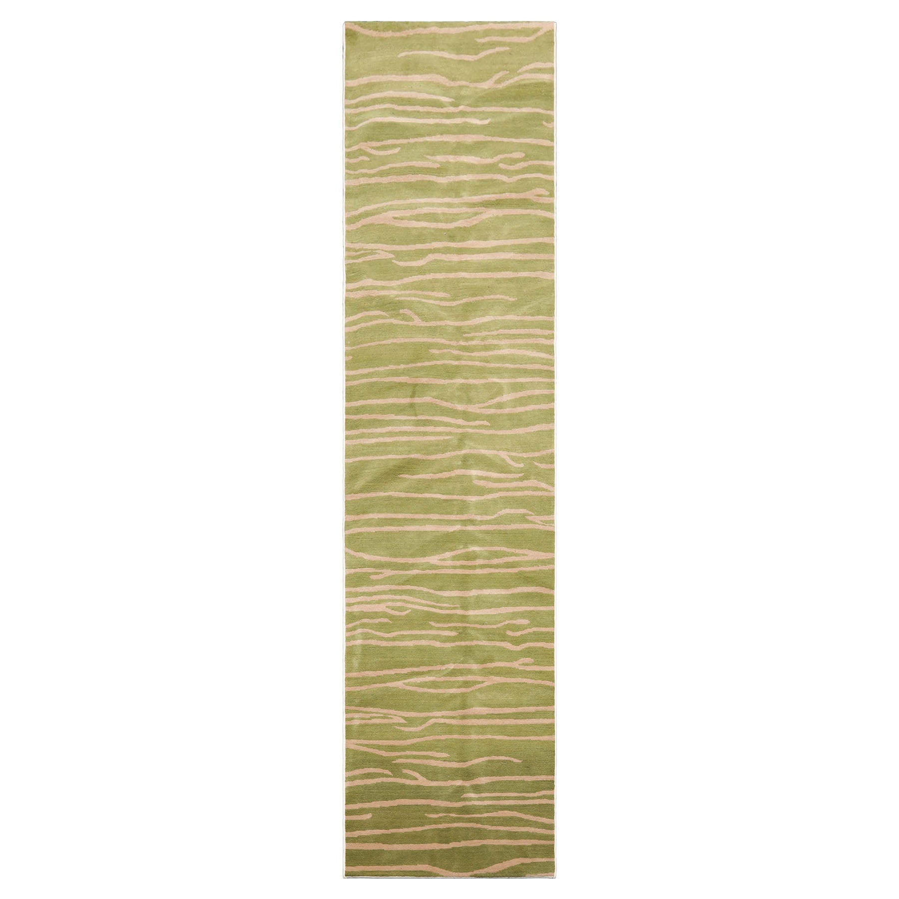 2'6x10 Lime, Tan, Color Hand Knotted Tibetan Wool Modern & Contemporary Oriental Rug