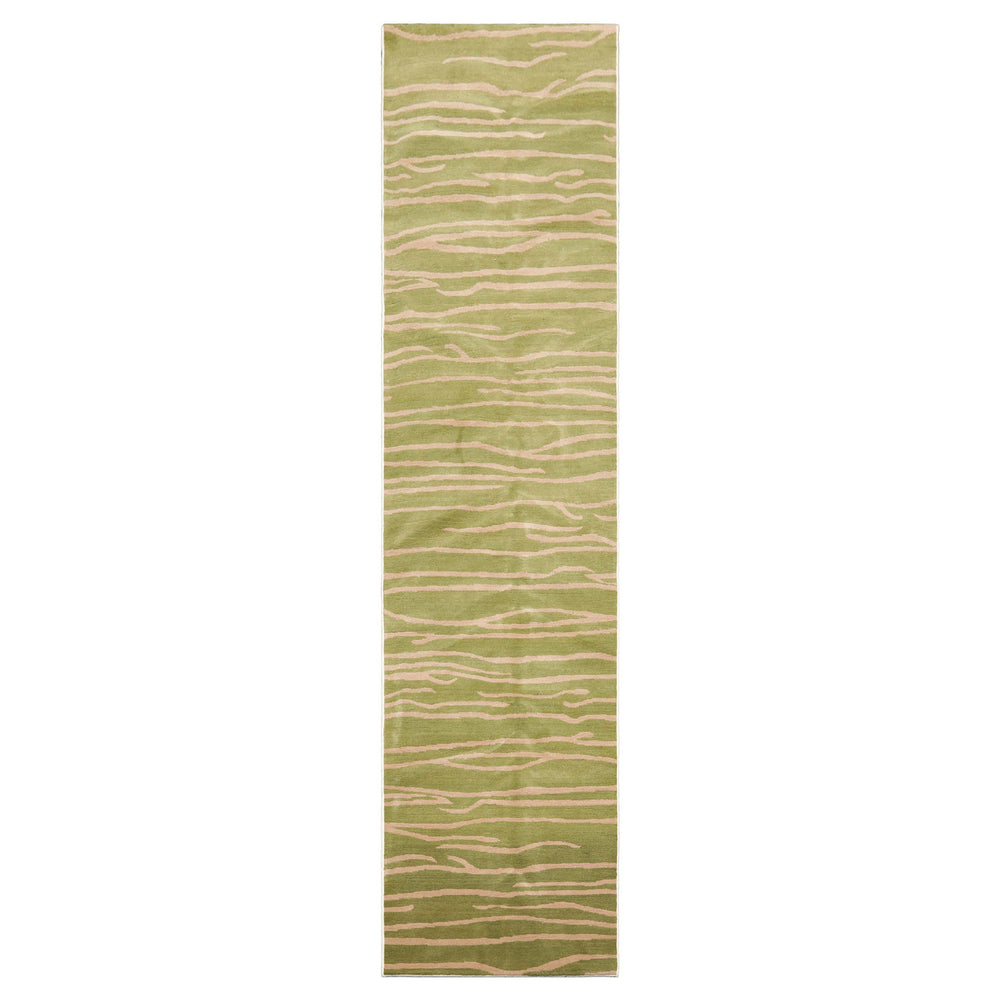 2'6x10 Lime, Tan, Color Hand Knotted Tibetan Wool Modern & Contemporary Oriental Rug