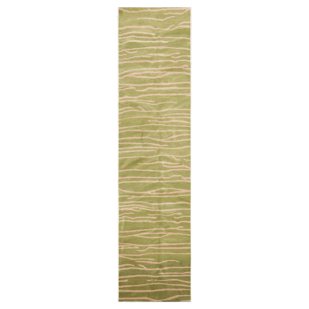 2'6x10 Lime, Tan, Color Hand Knotted Tibetan Wool Modern & Contemporary Oriental Rug