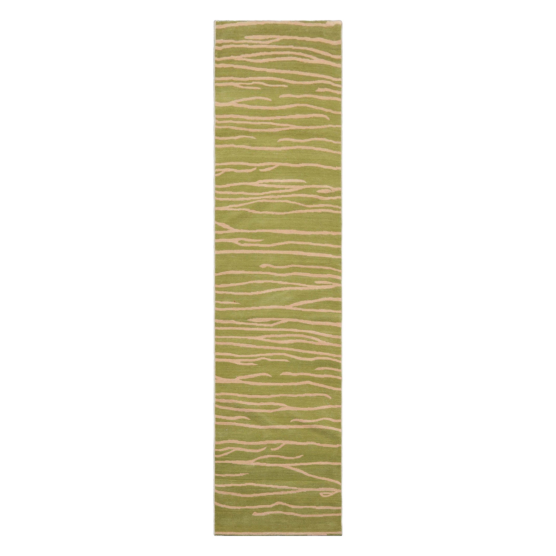 2'6x10 Lime, Tan, Color Hand Knotted Tibetan Wool Modern & Contemporary Oriental Rug