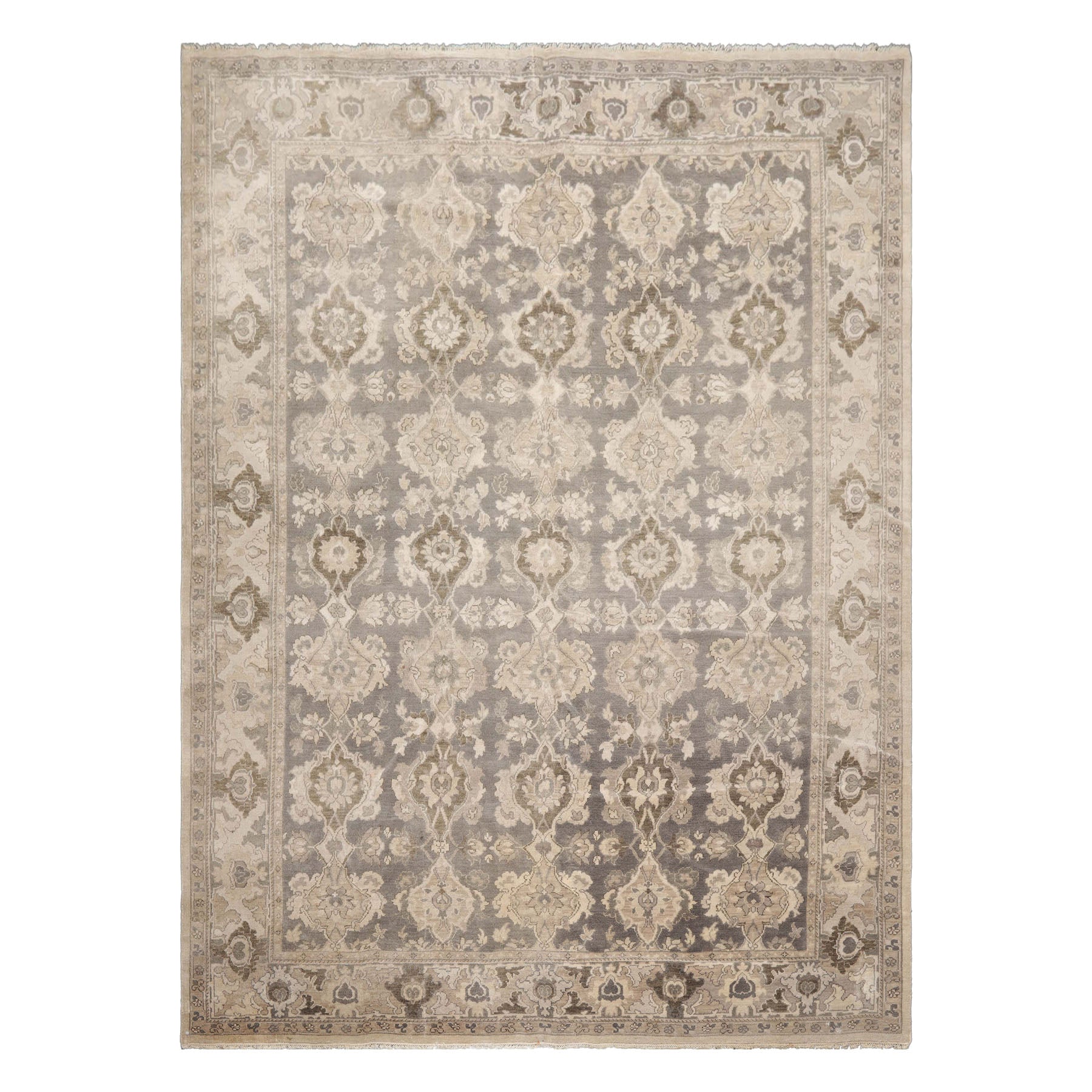 8x11 Gray, Beige, Brown Color Hand Knotted Oushak Wool Traditional Oriental Rug