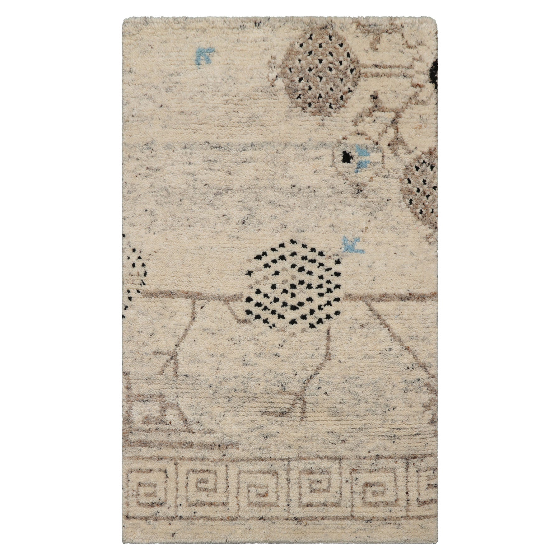 3x5 Ivory, Brown, Black Color Hand Knotted Moroccan Wool Modern Oriental Rug