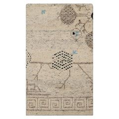 3x5 Ivory, Brown, Black Color Hand Knotted Moroccan Wool Modern Oriental Rug