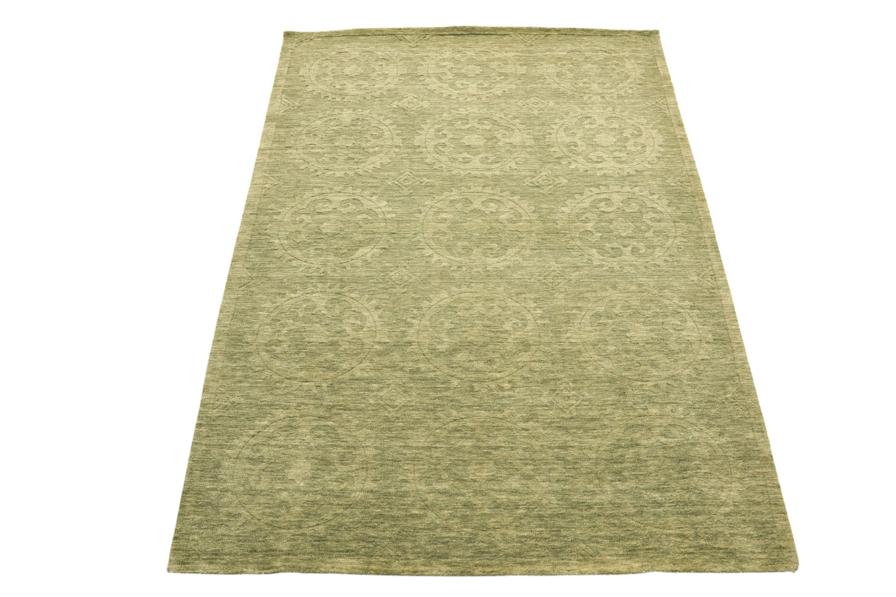 5x8 Tone on Tone Sage, , Color Hand Knotted Tibetan Wool Transitional Oriental Rug