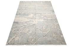 Knotted Rug Ivory Hand Knotted 9'x11'11" Modern Tibetan wool and Silk Oriental Area Rug